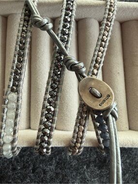 Chan Luu Wrap Bracelet with Metallic Beads in Gray and Silver